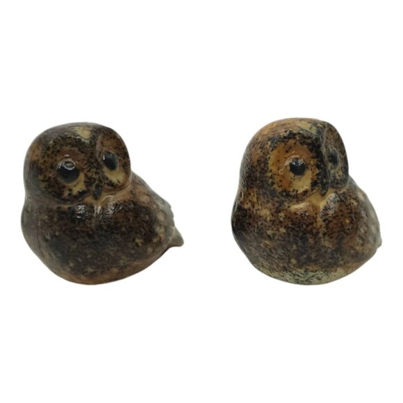 Napcoware Import Miniature Owls Vintage 60s Ceramic Speckled Stoneware Figurine - Picture 3 of 15